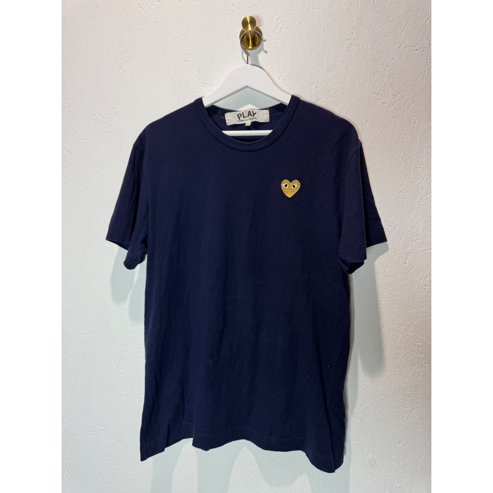 Comme des Garcons Play Navy Blue Gold Heart T-Shirt XL